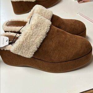 Time and Tru Tan Suede Women's Mules with Cream Lining